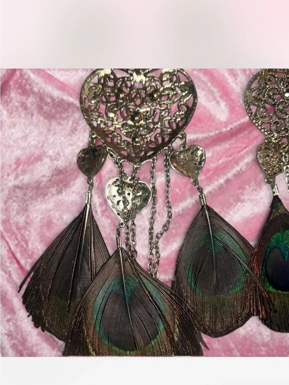Elegant Gold and Green Vintage Peacock Feather Earrings